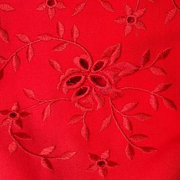 Escada Vintage Red Wool Short Sleeve Blazer Embroidered Eyelet 42 EU 12 US - Picture 6 of 12